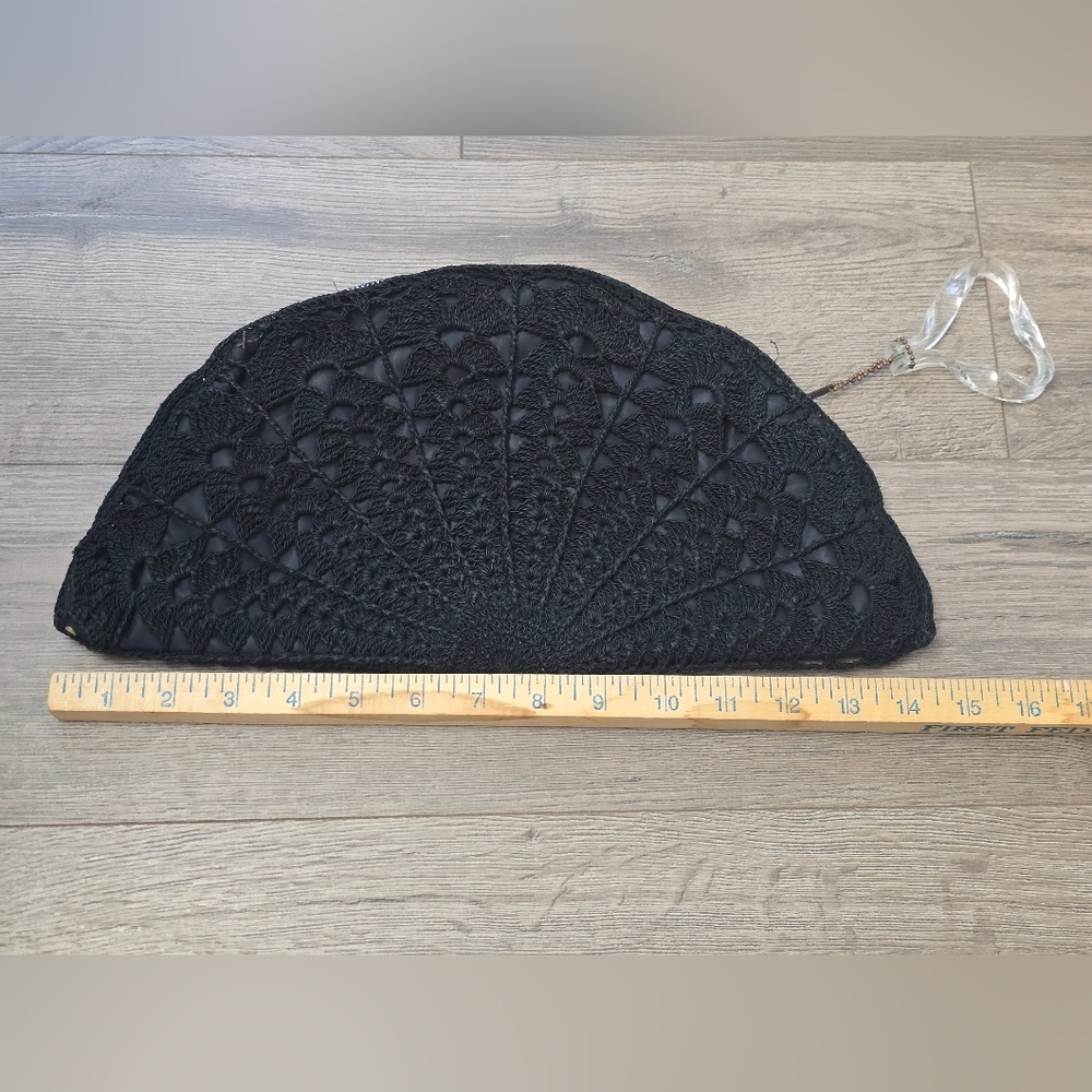 Vintage 1940's Large Half Moon Corded Clutch Purse Crochet Carved Lucite Pull - Picture 6 of 7